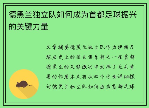 德黑兰独立队如何成为首都足球振兴的关键力量 德黑兰独立队如何成为首都足球振兴的关键力量
