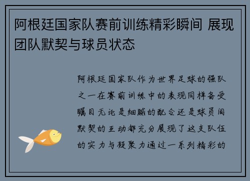 阿根廷国家队赛前训练精彩瞬间 展现团队默契与球员状态