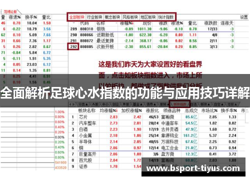 全面解析足球心水指数的功能与应用技巧详解